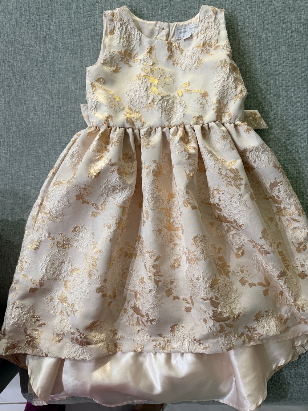 Ivory and Gold Brocade Girls Dress